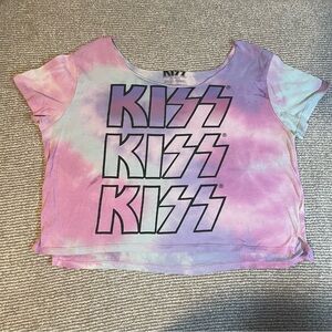 Kiss tie dye scoop neck crop top t shirt